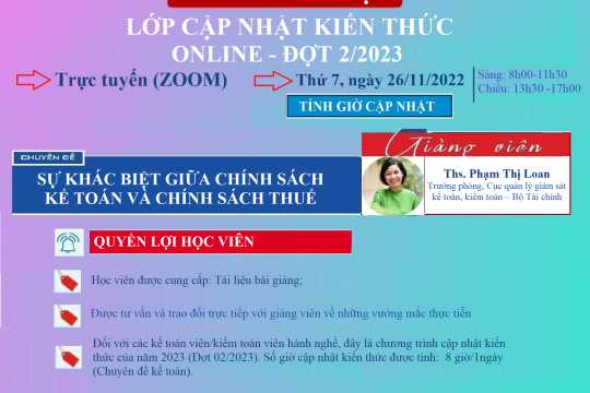THƯ MỜI THAM DỰ LỚP CNKT ĐỢT 02/2023 – ONLINE: SỰ KHÁC BIỆT GIỮA CHÍNH SÁCH KẾ TOÁN VÀ CHÍNH SÁCH THUẾ